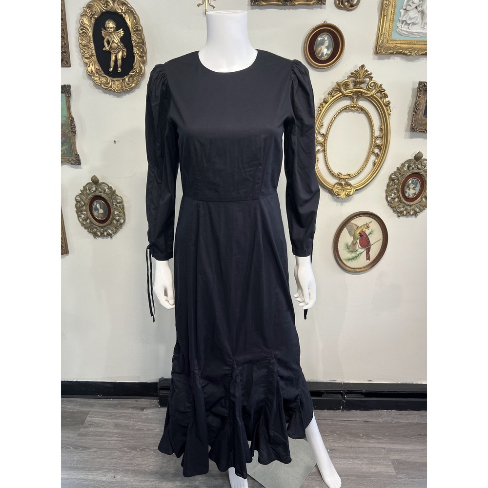 Rhode Black Long Sleeve Midi Dress Ruffled Hem Size 6
